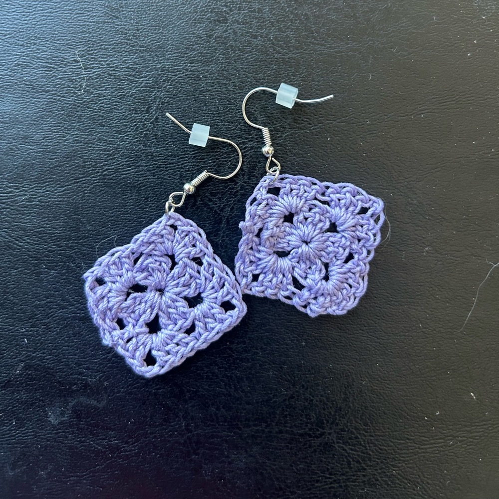 Purple crochet‎ earrings